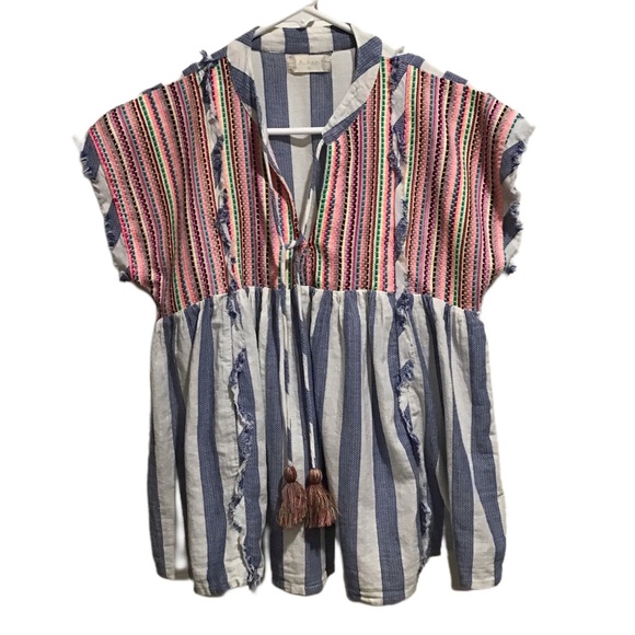 Altar'd State Tops - Altar’d State women’s boho tassel tie top stripe multicolor